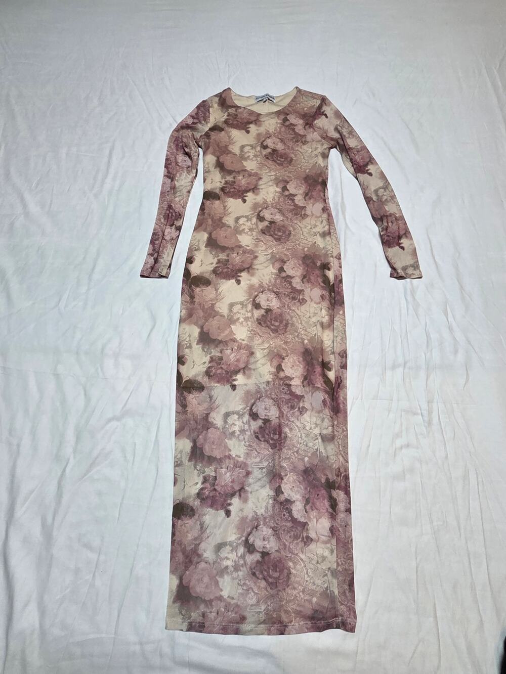 Almost Famous Long Sleeve Floral Maxi Dress in Rose Taupe